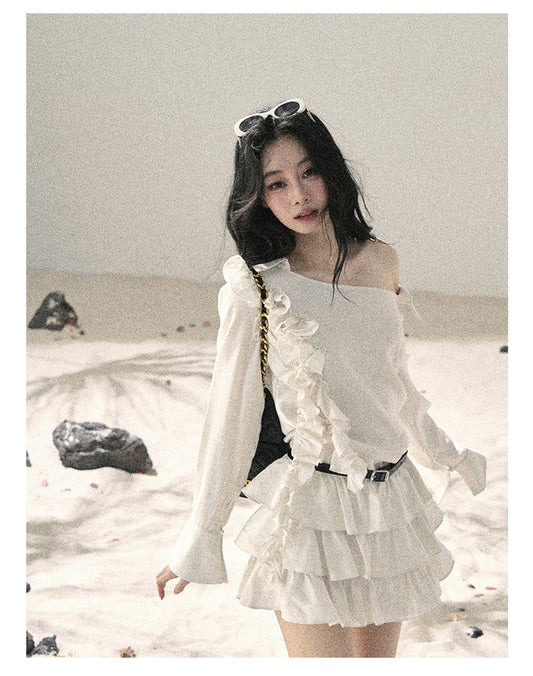 ShaoYeYan Aomalm Early Summer Lotus Petal French Ruffle Off-Shoulder Dress