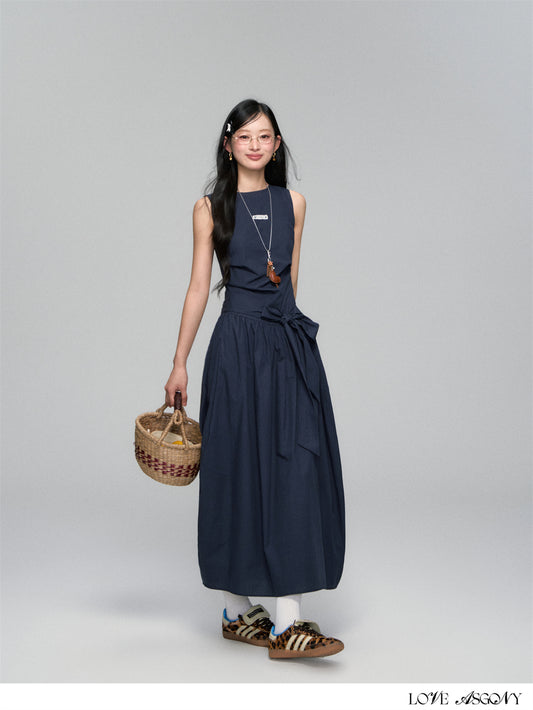 AsGony Minimalist Sleeveless Tie-Front Dress