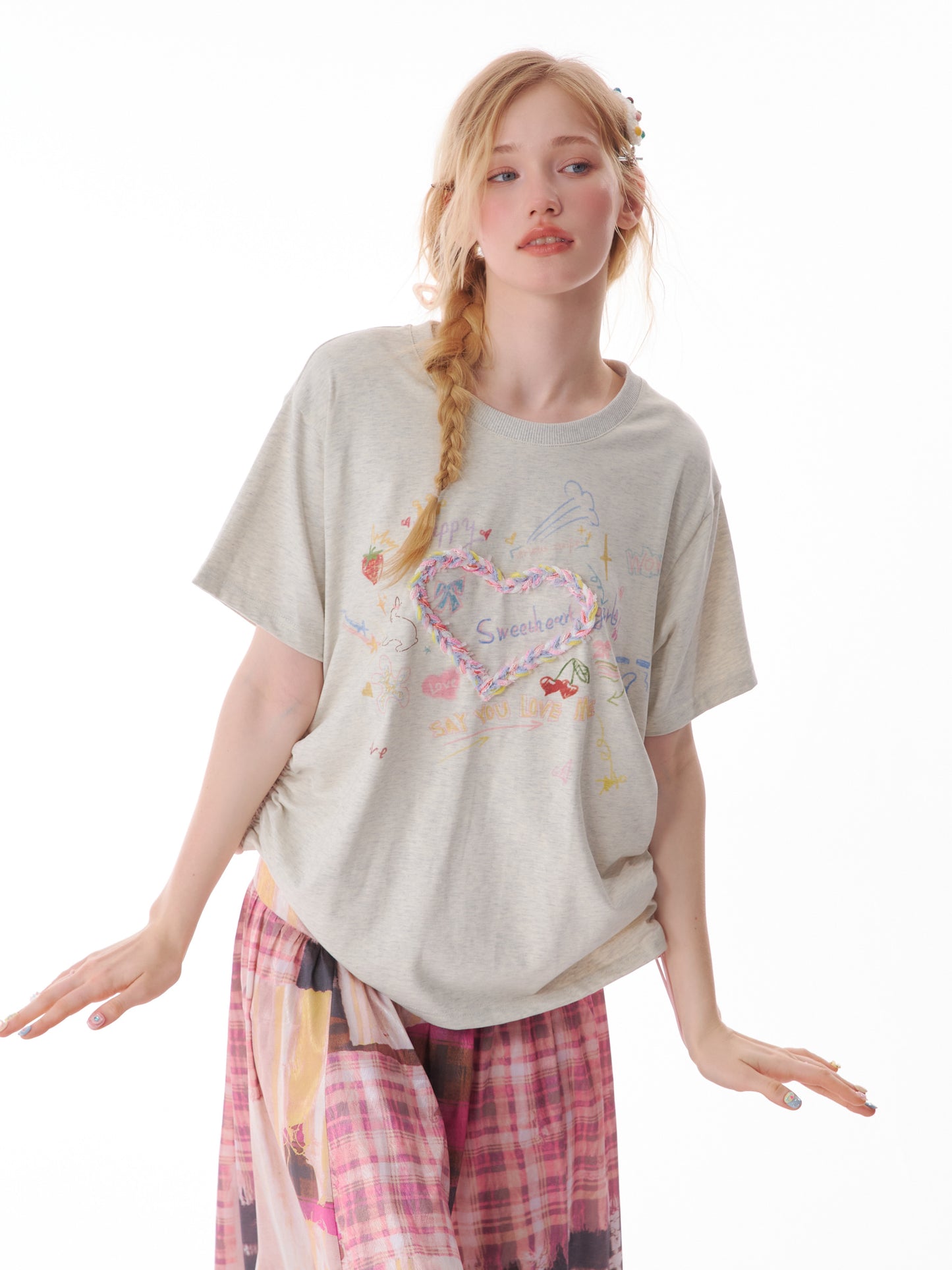 ziziFei Retro Love Print Oversized Tee