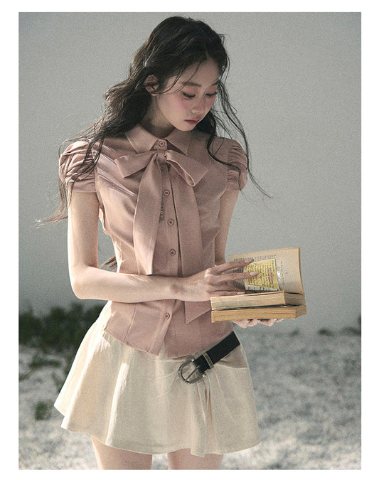 ShaoYeYan Aomalm Powdered Sugar Secrets Bow French Blouse