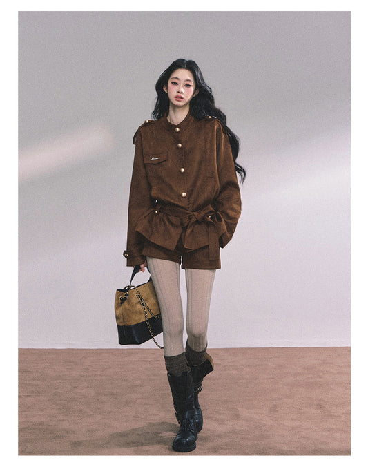 ShaoYeYan Delpan Winter French British Style Suede Set