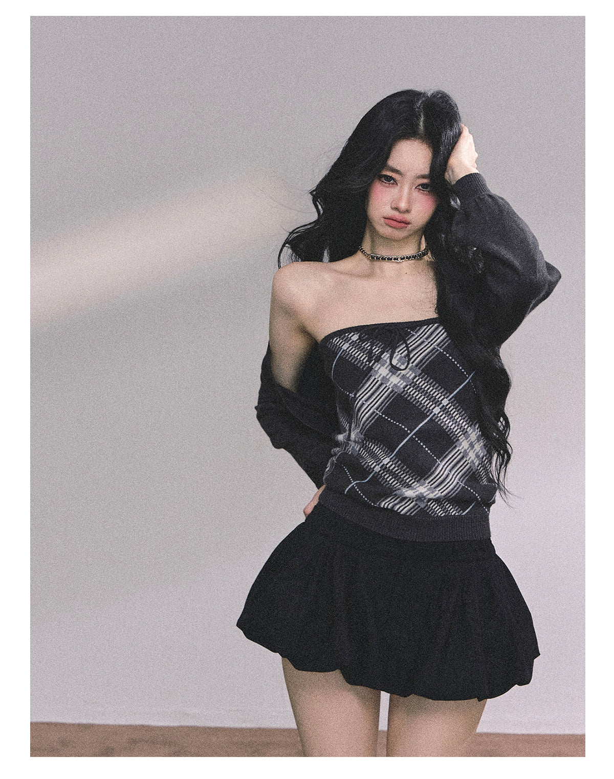 ShaoYeYan Eton Girls High American Plaid Knit Sweater Set