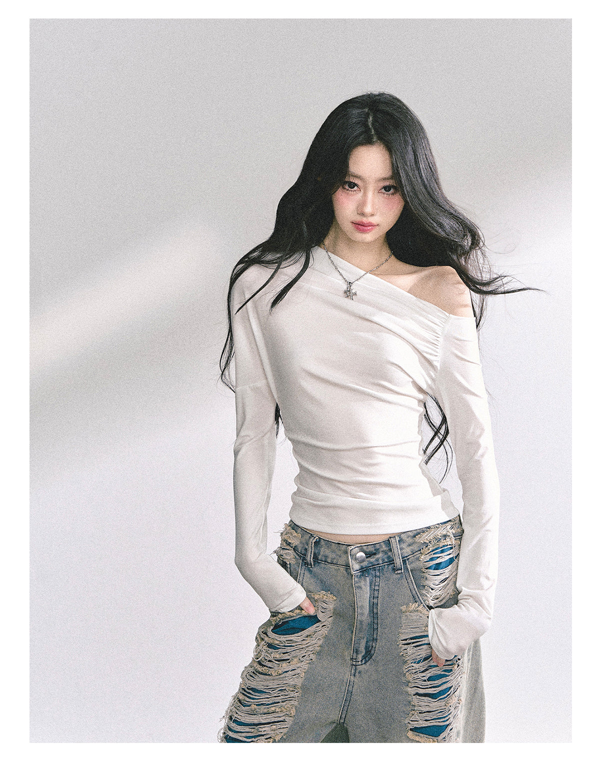 SHAOYEYAN Korean Mature Style Off-Shoulder Tee