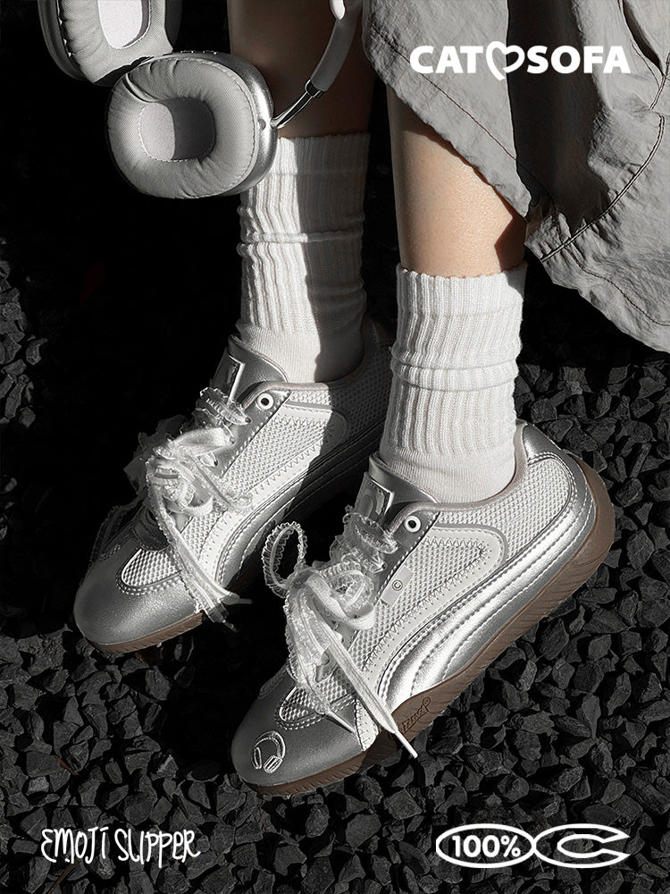 Cat&Sofa Silver Racer Retro Sneakers