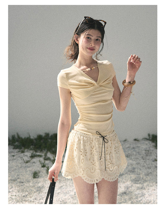 ShaoYeYan Aomalm Spring Shirt Light as Gauze Slim Fit V-Neck Tee