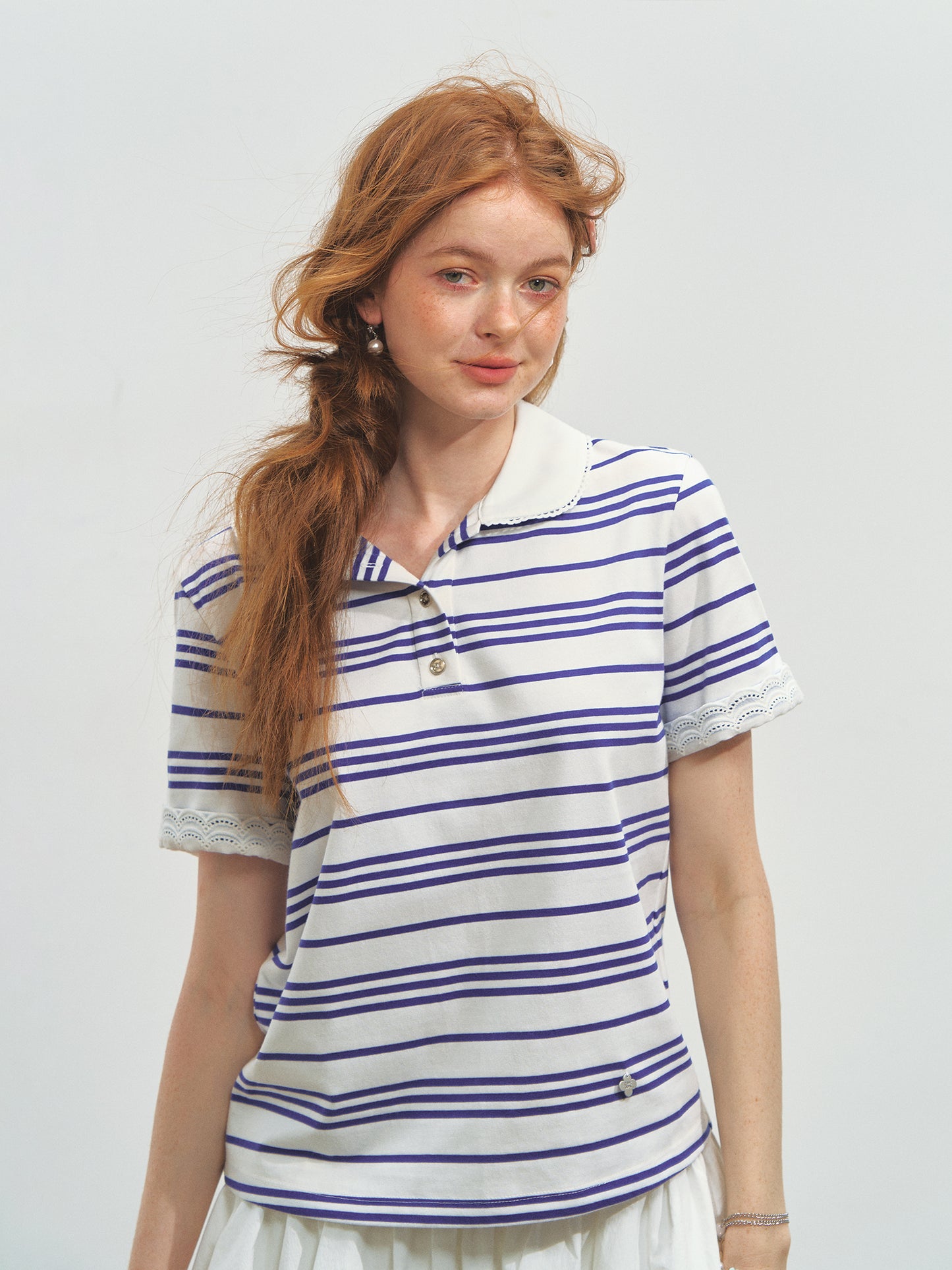 SOMESOWE Striped Lace Polo Tee