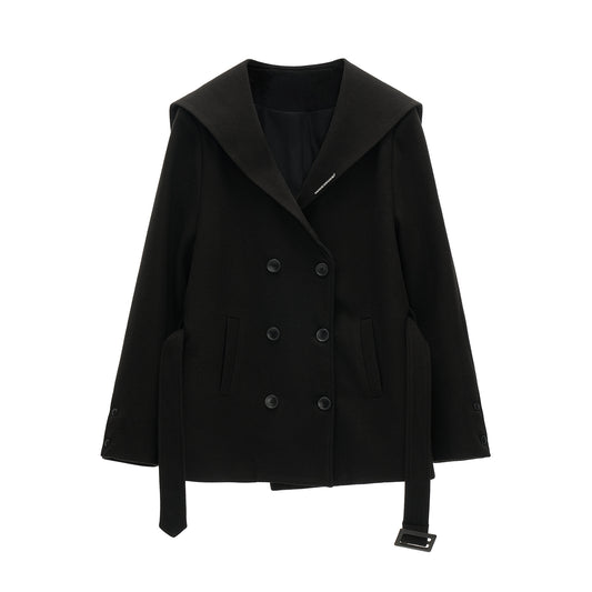 MAMC Buttoned Collar Academic Style Wool Blend Coat