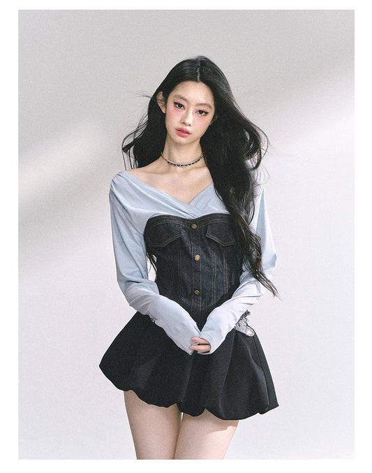 SHAOYEYAN American Style V-Neck Denim Tee