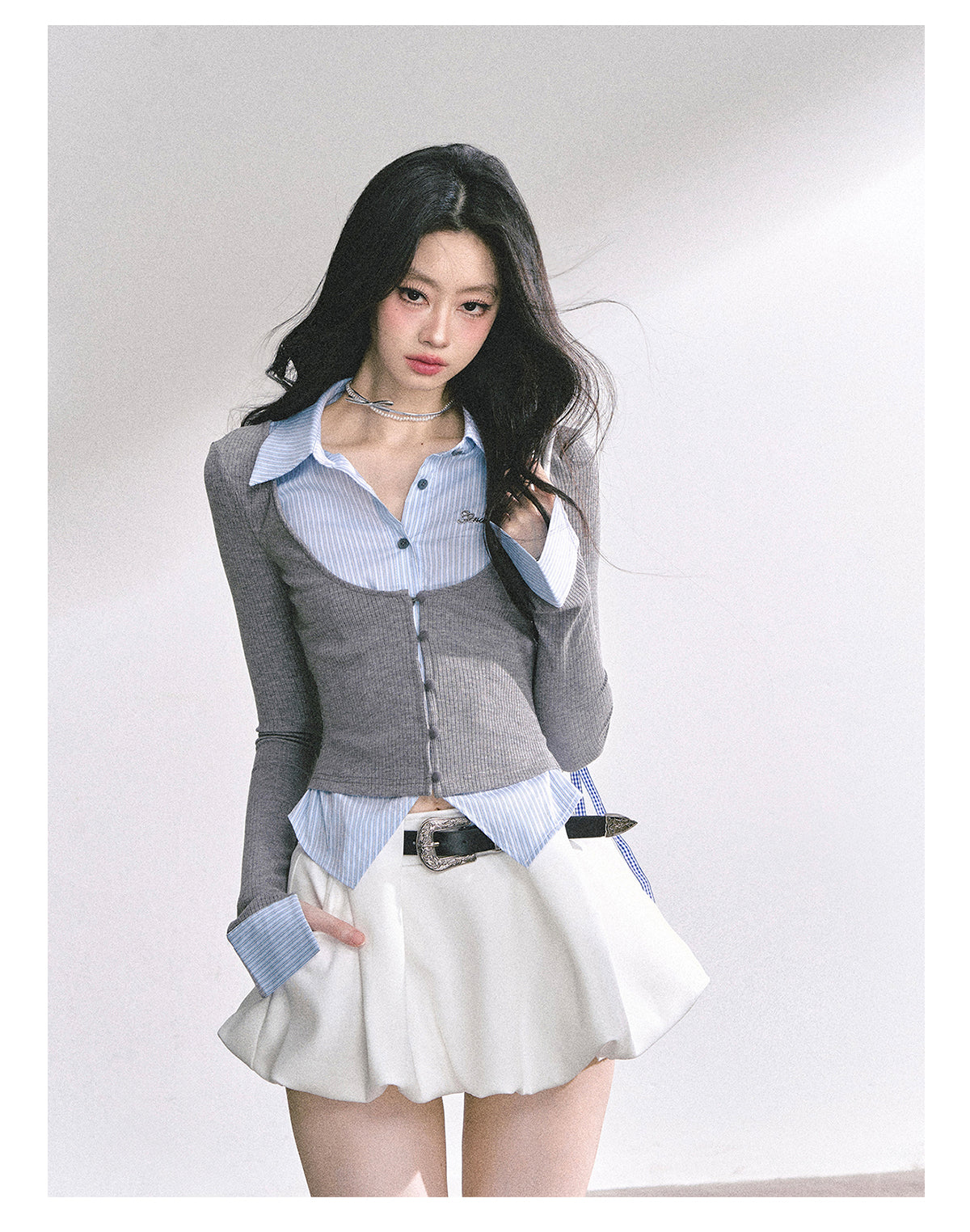 SHAOYEYAN American Style Mock Layered Knit Tee