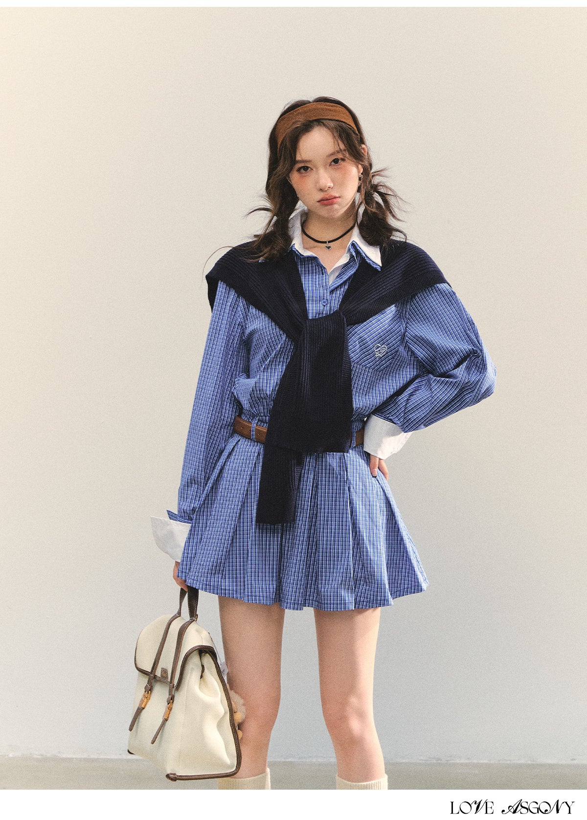 AsGony MIU Style Cape Fake Two-Piece Dress