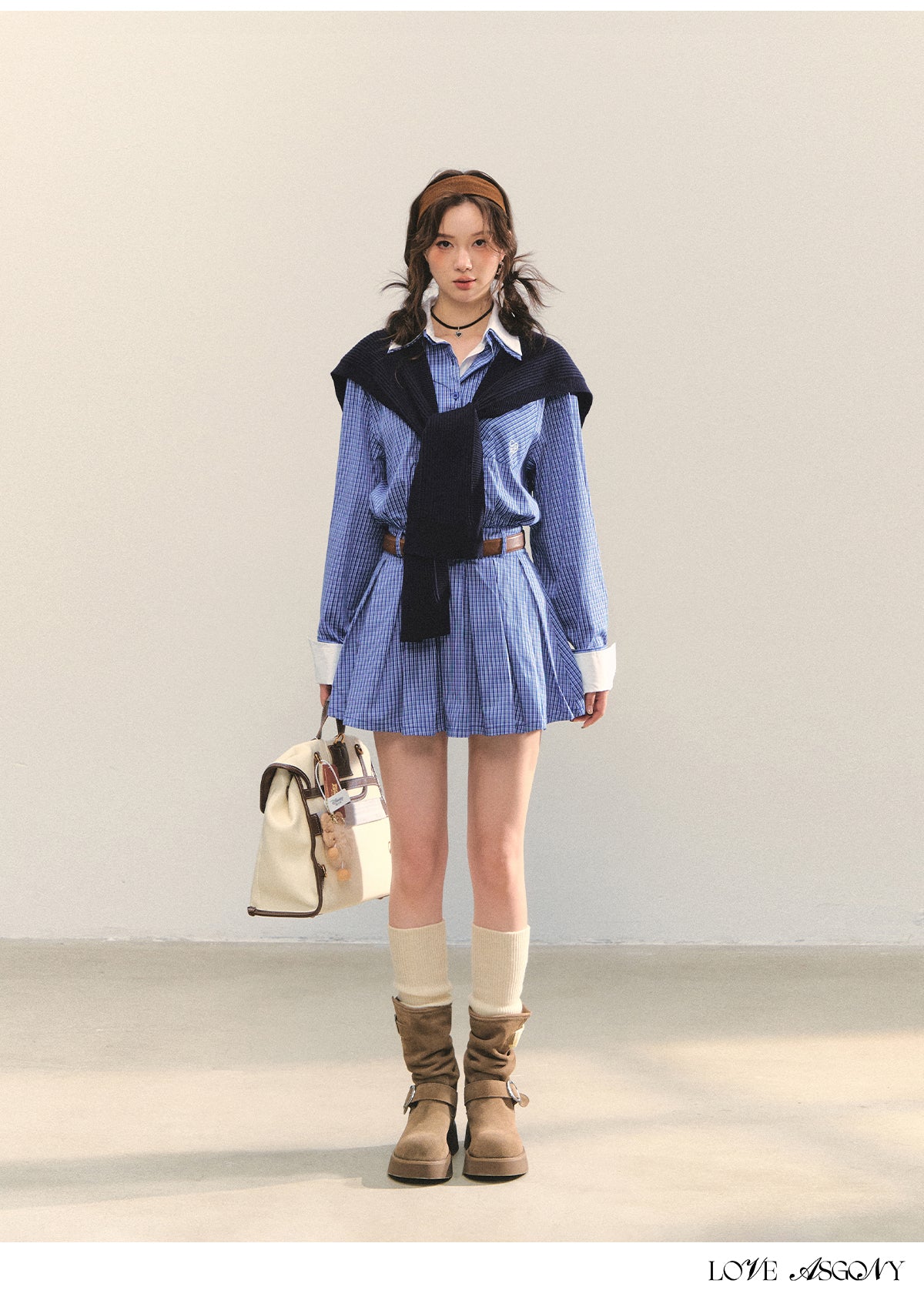 AsGony MIU Style Cape Fake Two-Piece Dress