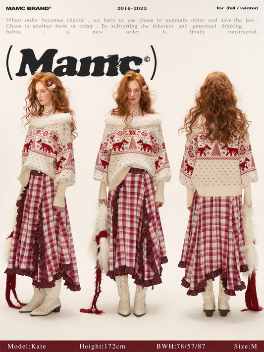 MAMC Asymmetrical Ruffle Hem Plaid Skirt