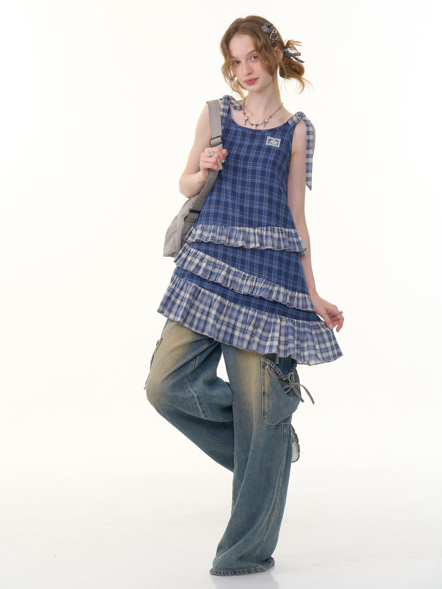 ziziFei Retro Blue Gingham Dress