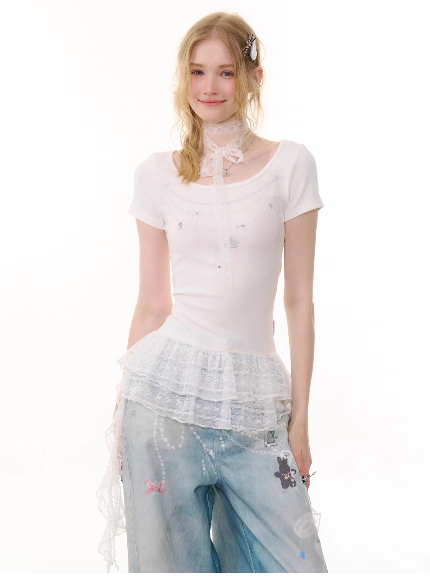 ziziFei Retro Chain Print Corset Tee
