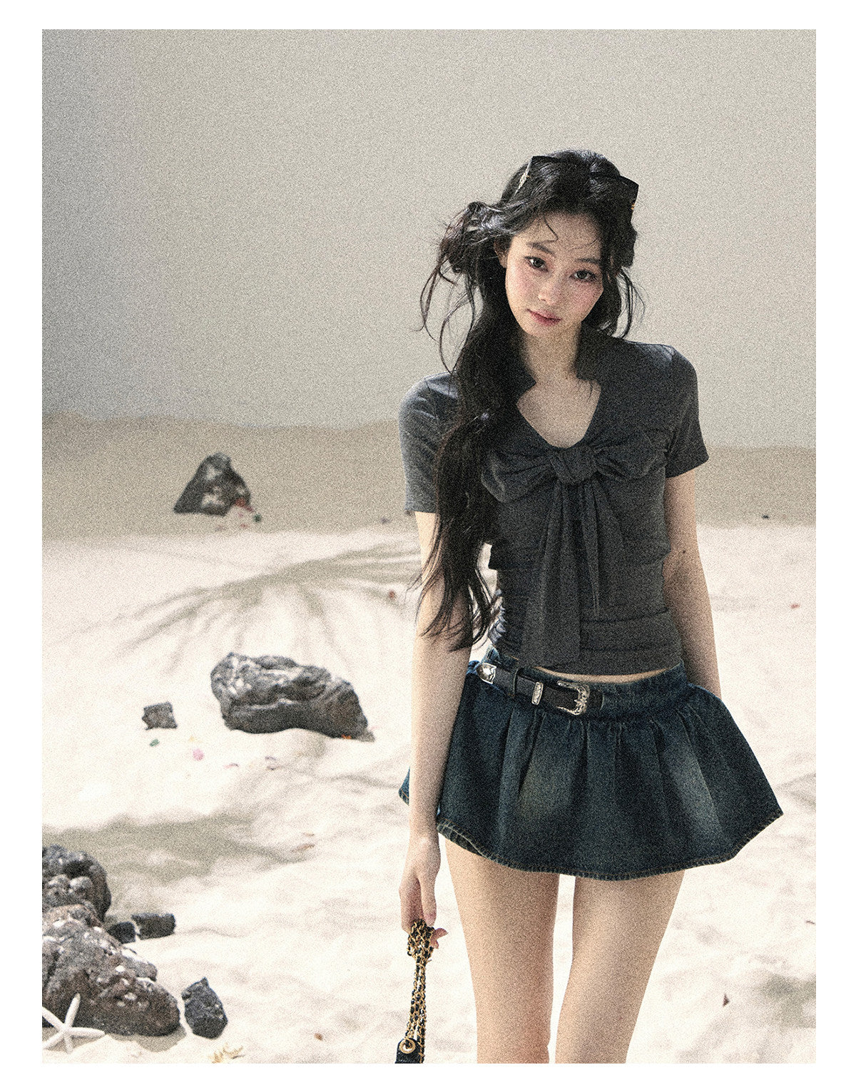 ShaoYeYan Aomalm Wind Brushes the Bow Korean V-Neck Crop Top