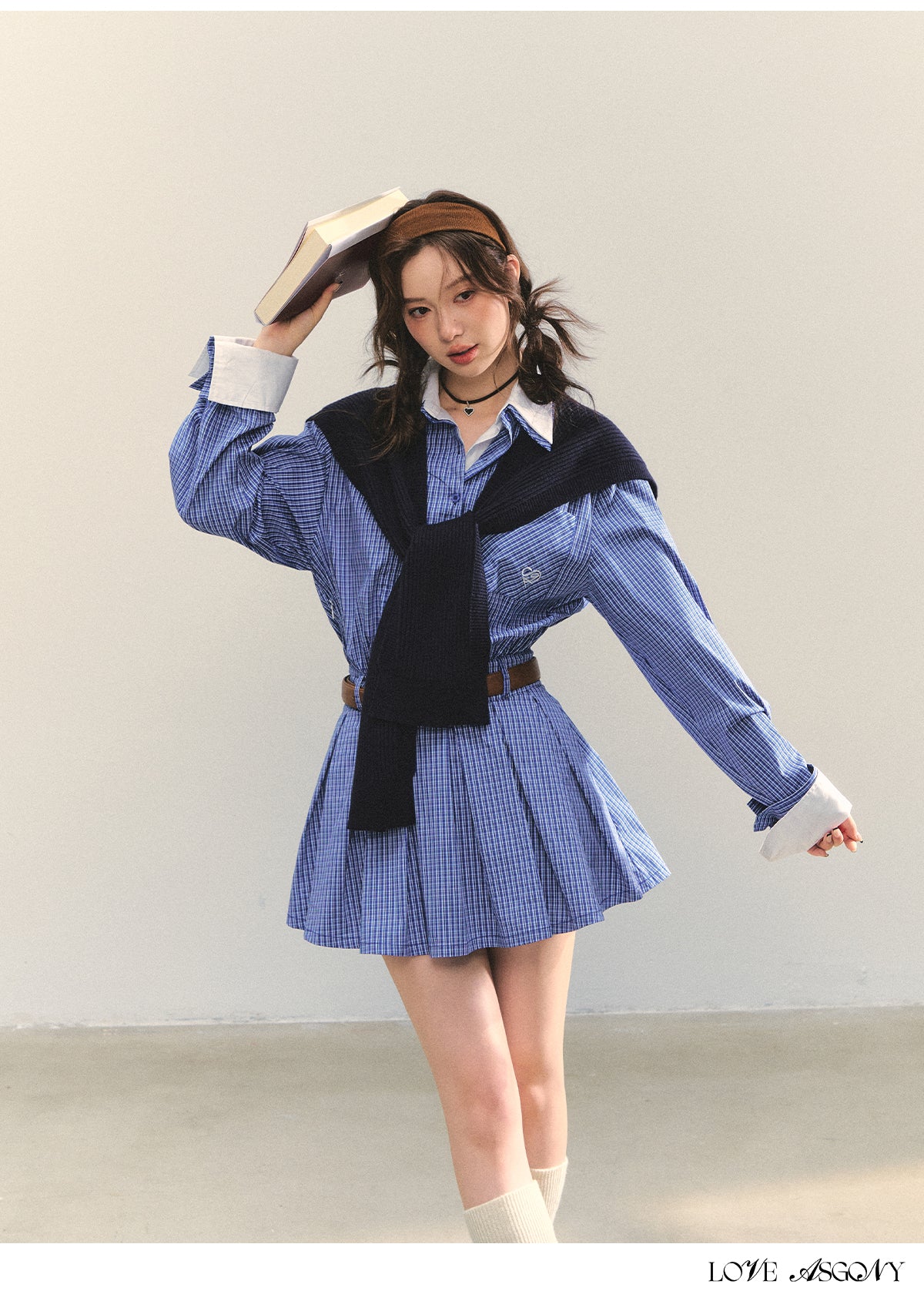 AsGony MIU Style Cape Fake Two-Piece Dress