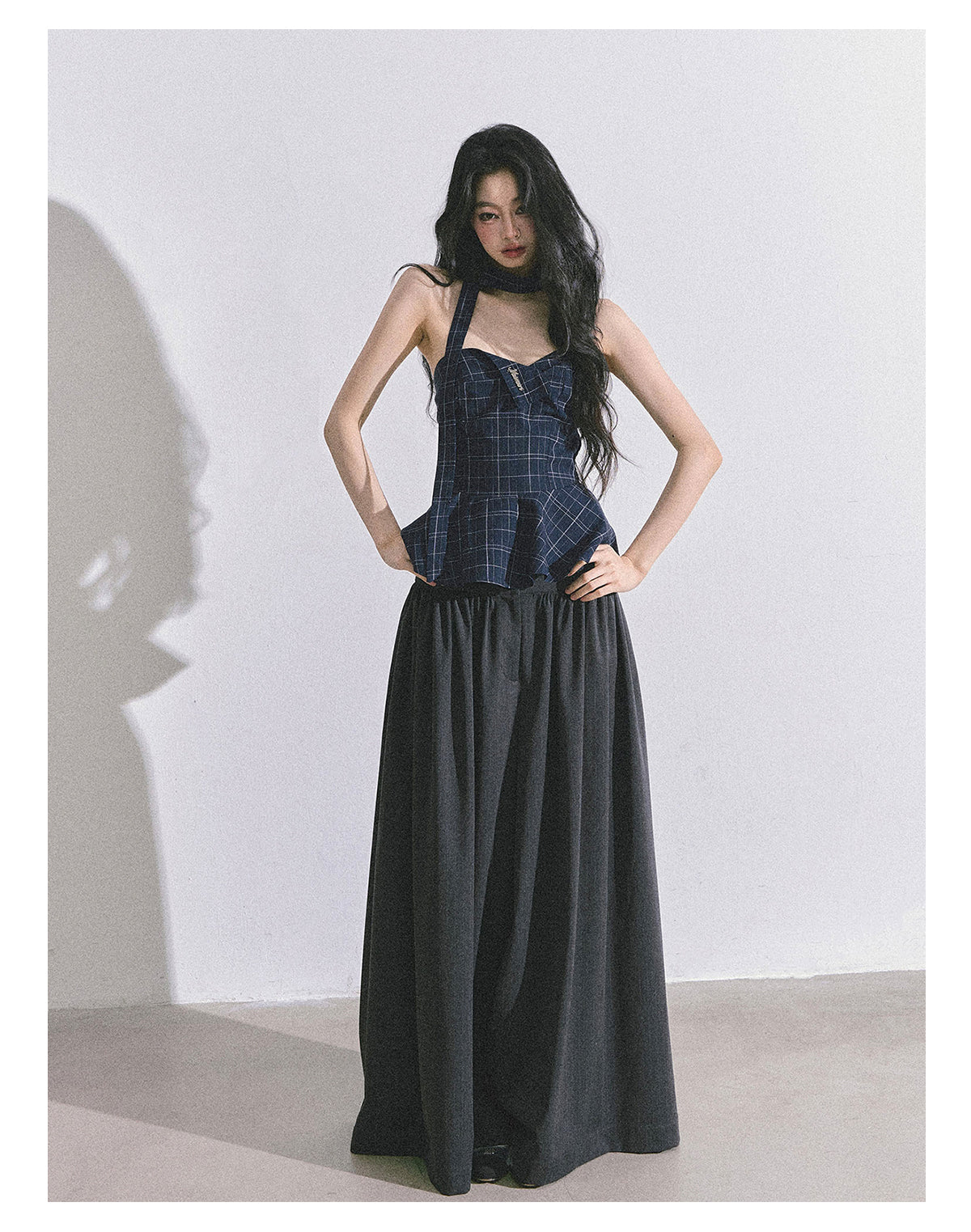 ShaoYeYan Blue Rhythm American Style Plaid Crop Top