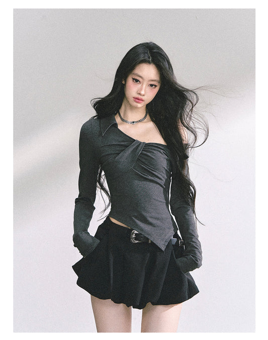 SHAOYEYAN Korean Style Asymmetric Off-Shoulder Top