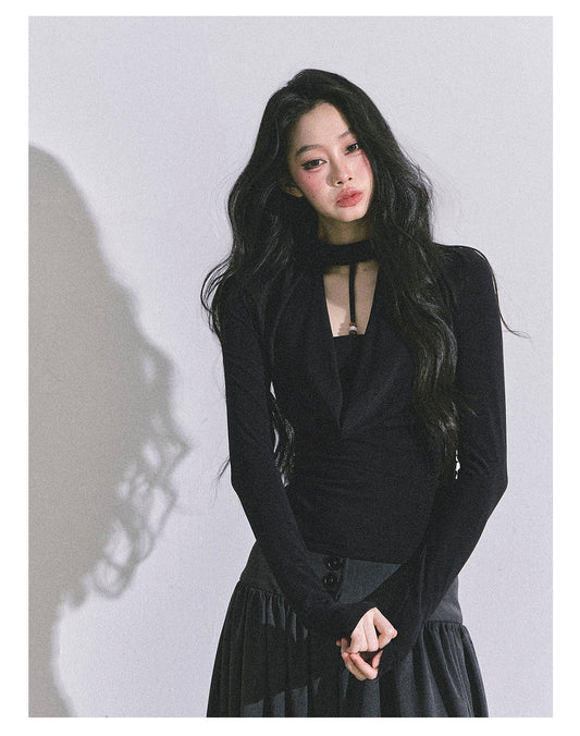 ShaoYeYan Baddie Hot Girl Fake Two-Layer Long Sleeve Top