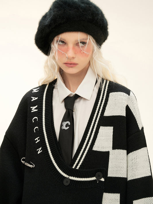 MAMC Distressed Geometric Sweater