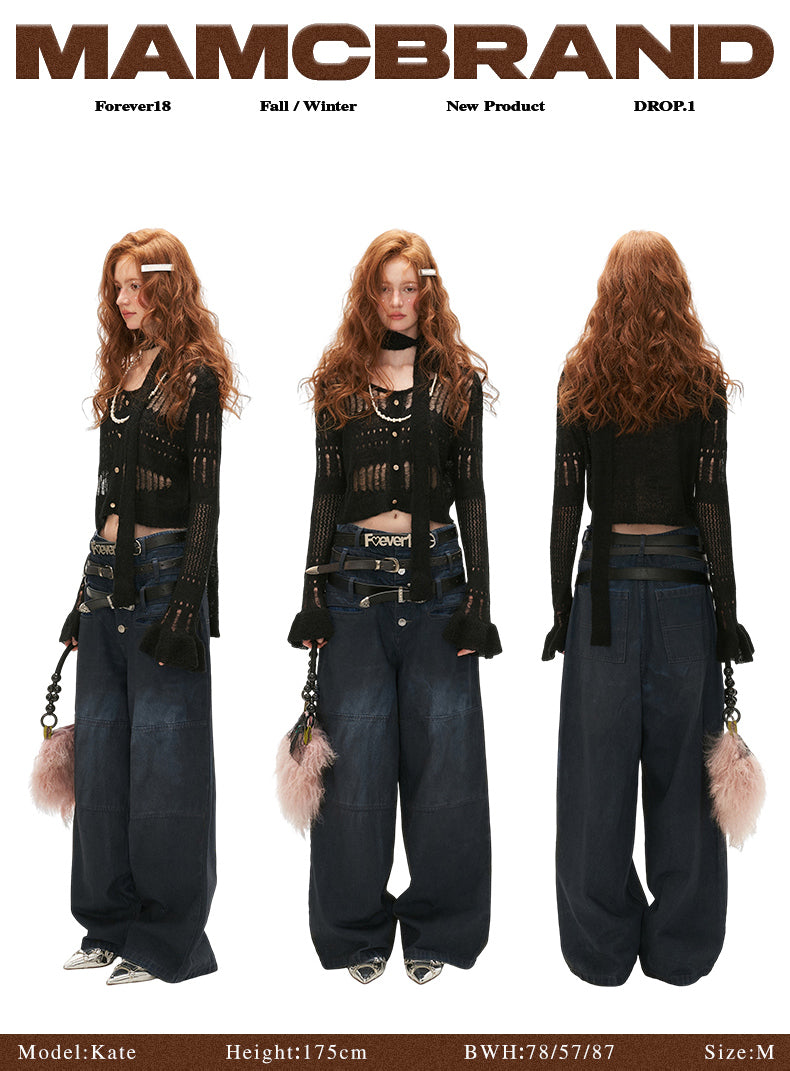 MAMC Three-Waist Retro Wide-Leg Jeans (not include belt)