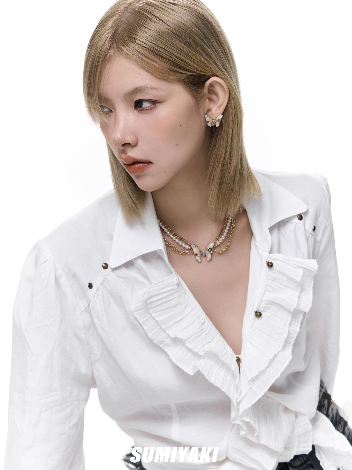 SUMIYAKI Butterfly Earrings & Pearl Necklace