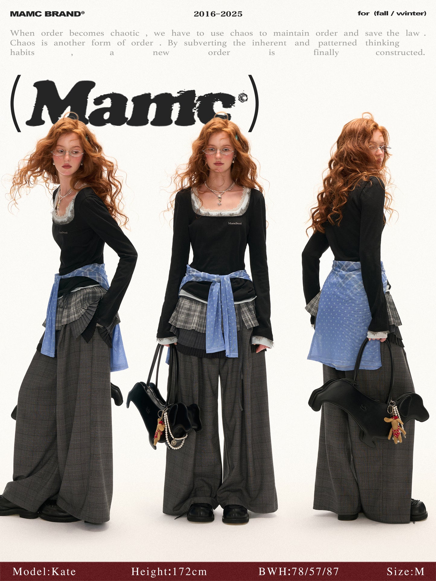 MAMC Fake Two-Layer Square Neck Lace Long Sleeve T-Shirt
