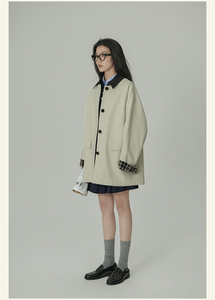 HAVERICE Retro Old Letters Trench Coat