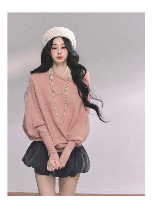 ShaoYeYan Minimalist Chic Off-Shoulder Loose Fit Sweater