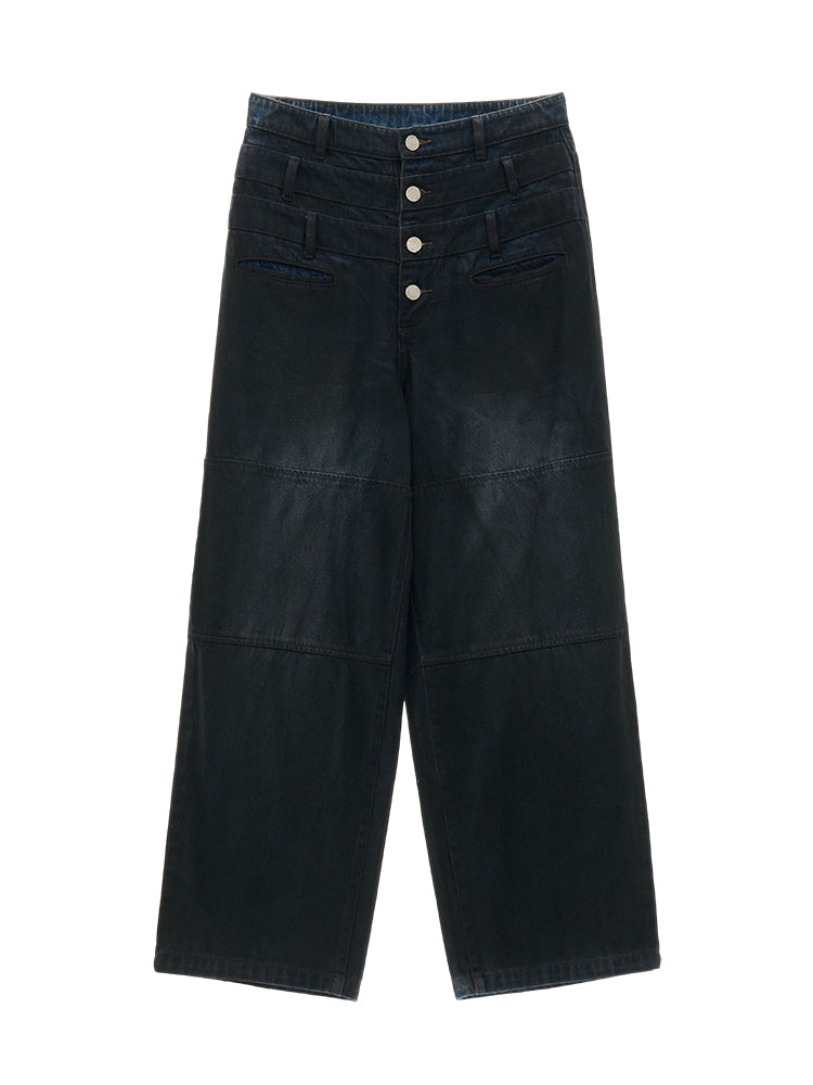 MAMC Three-Waist Retro Wide-Leg Jeans (not include belt)