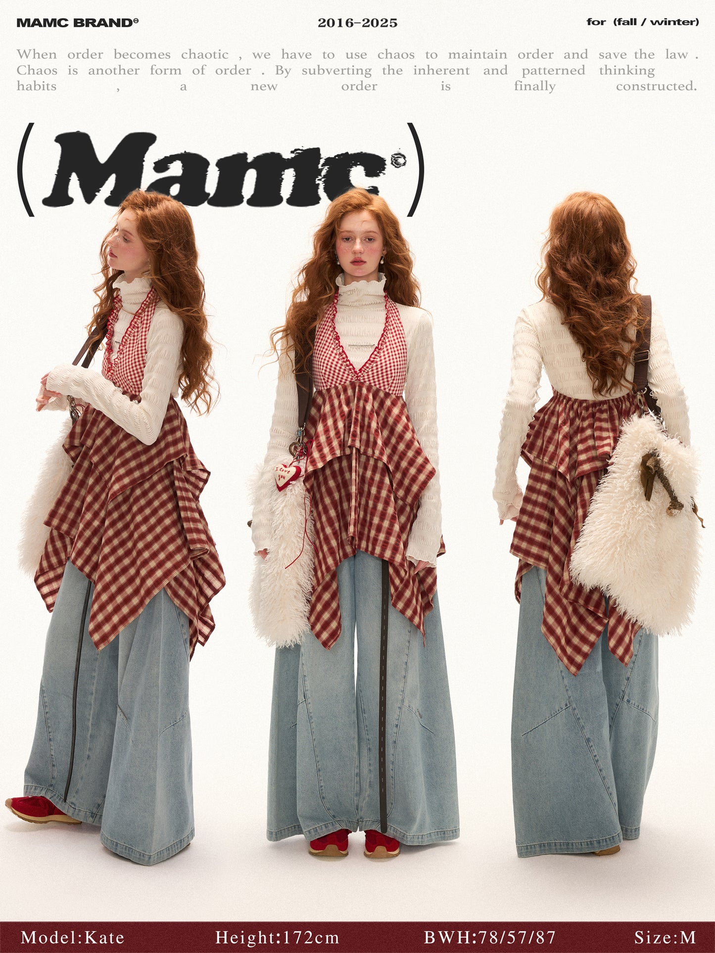 MAMC Red Textured Plaid Panel Dress