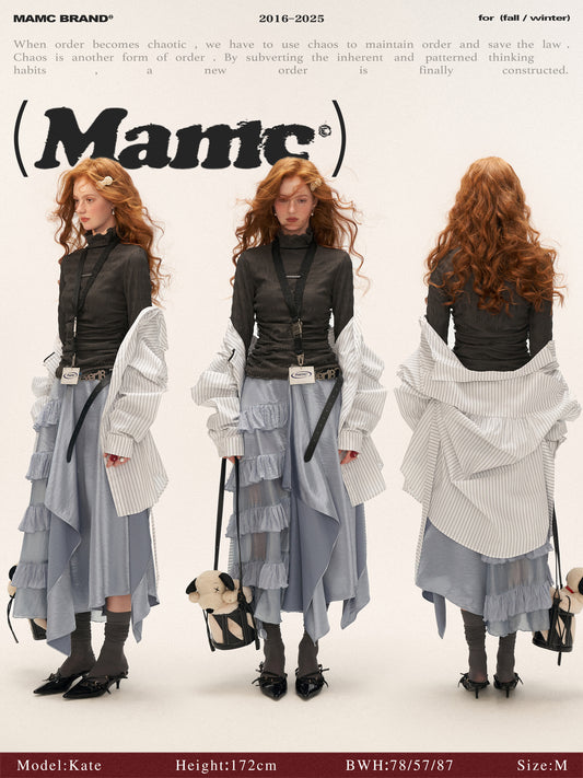 MAMC Textured Striped Turtleneck Top