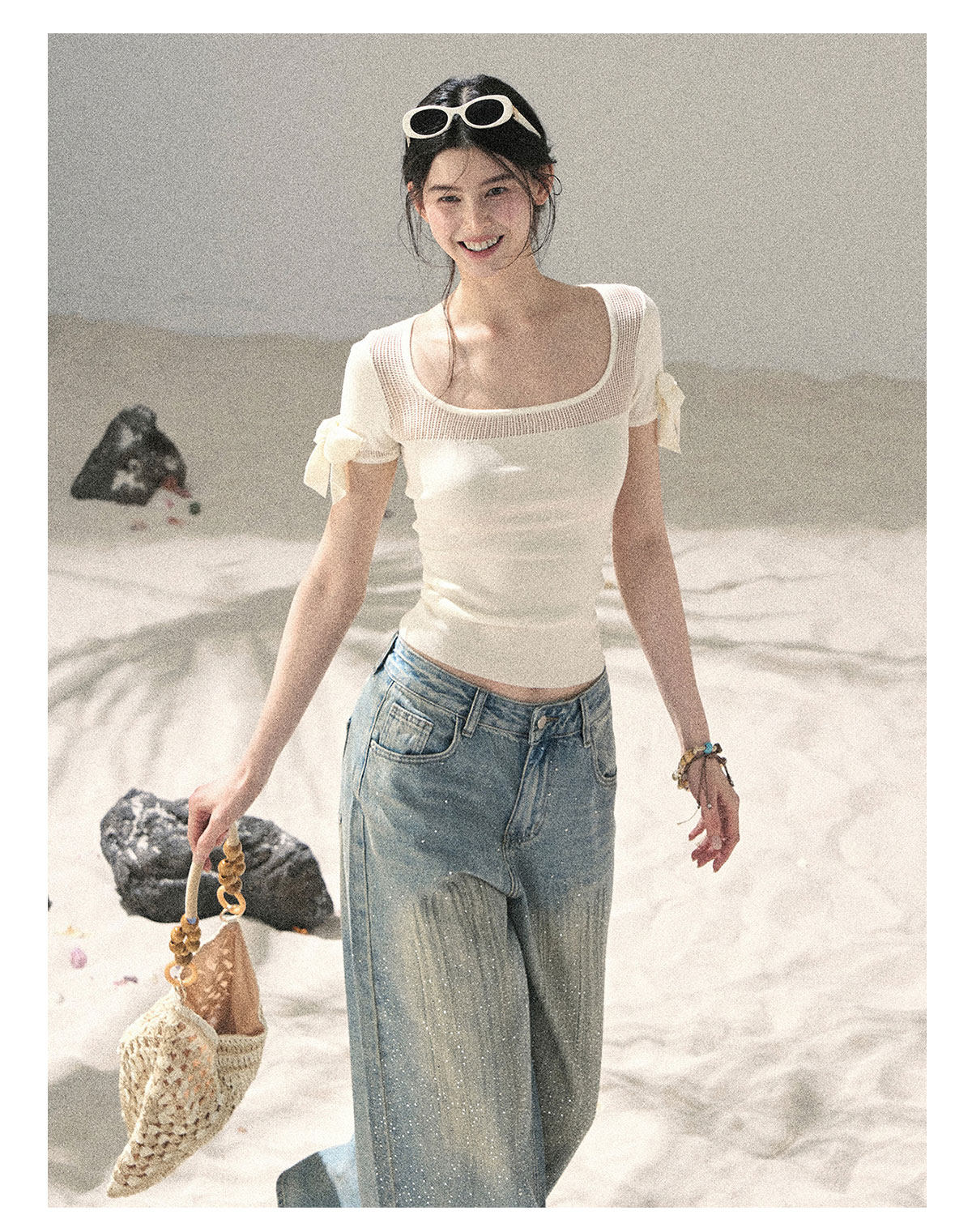 ShaoYeYan Aomalm Gentle Tide Shoulder-Fitted Hollow Crop Top