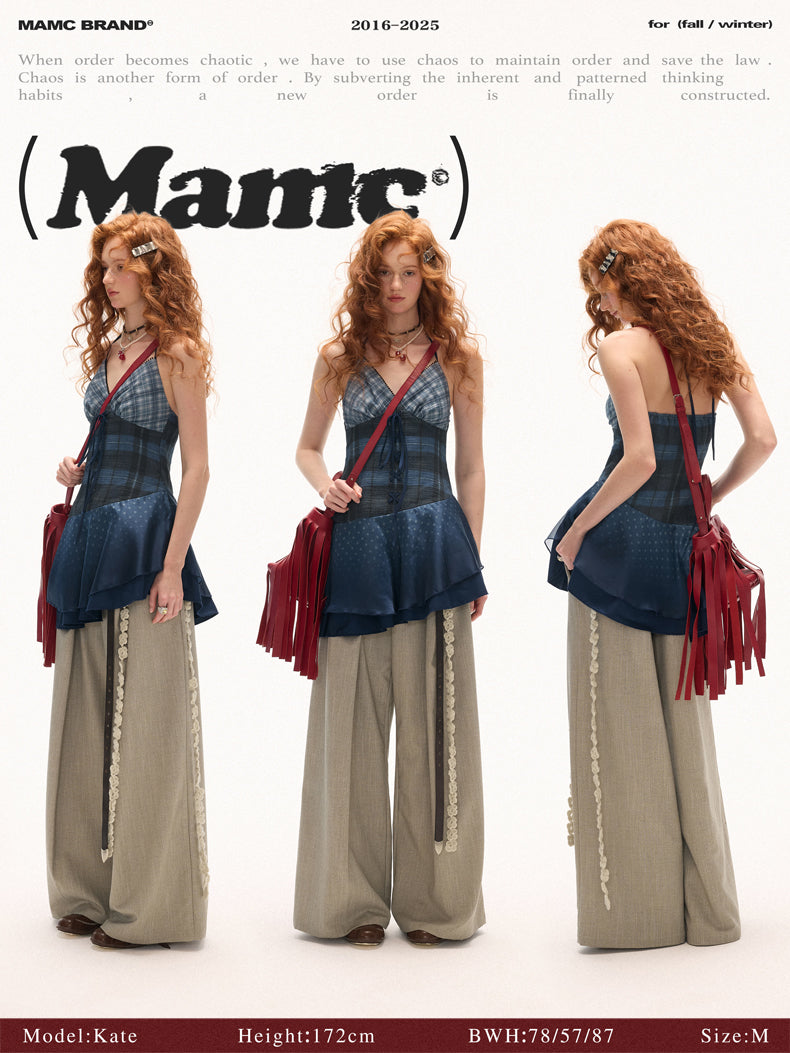 MAMC Blue Plaid Paneled Slip Dress