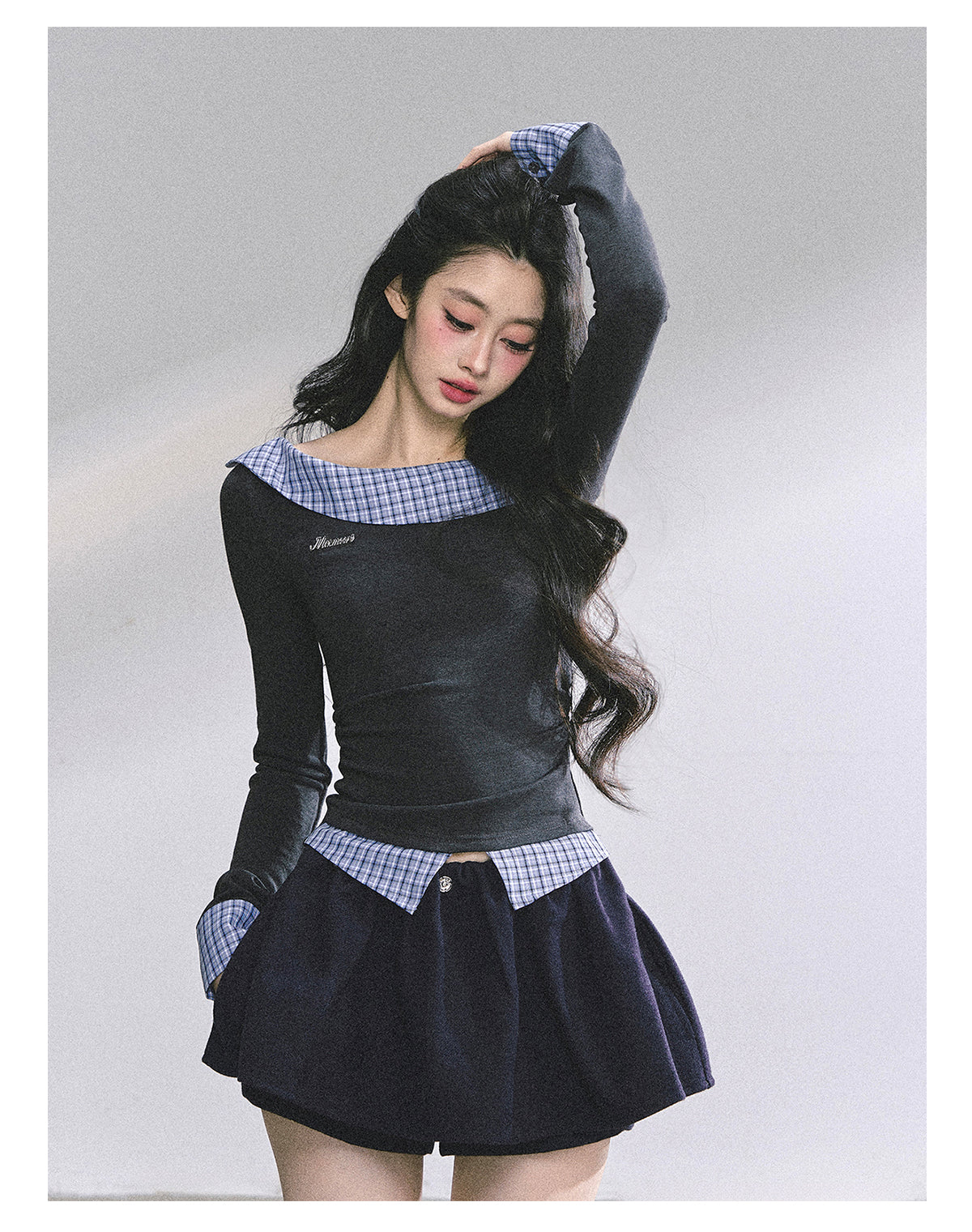 SHAOYEYAN Mock Two-Layer Waist-Defining Striped Tee