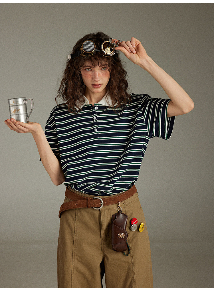 Lulugray Retro Stripe Polo Tee