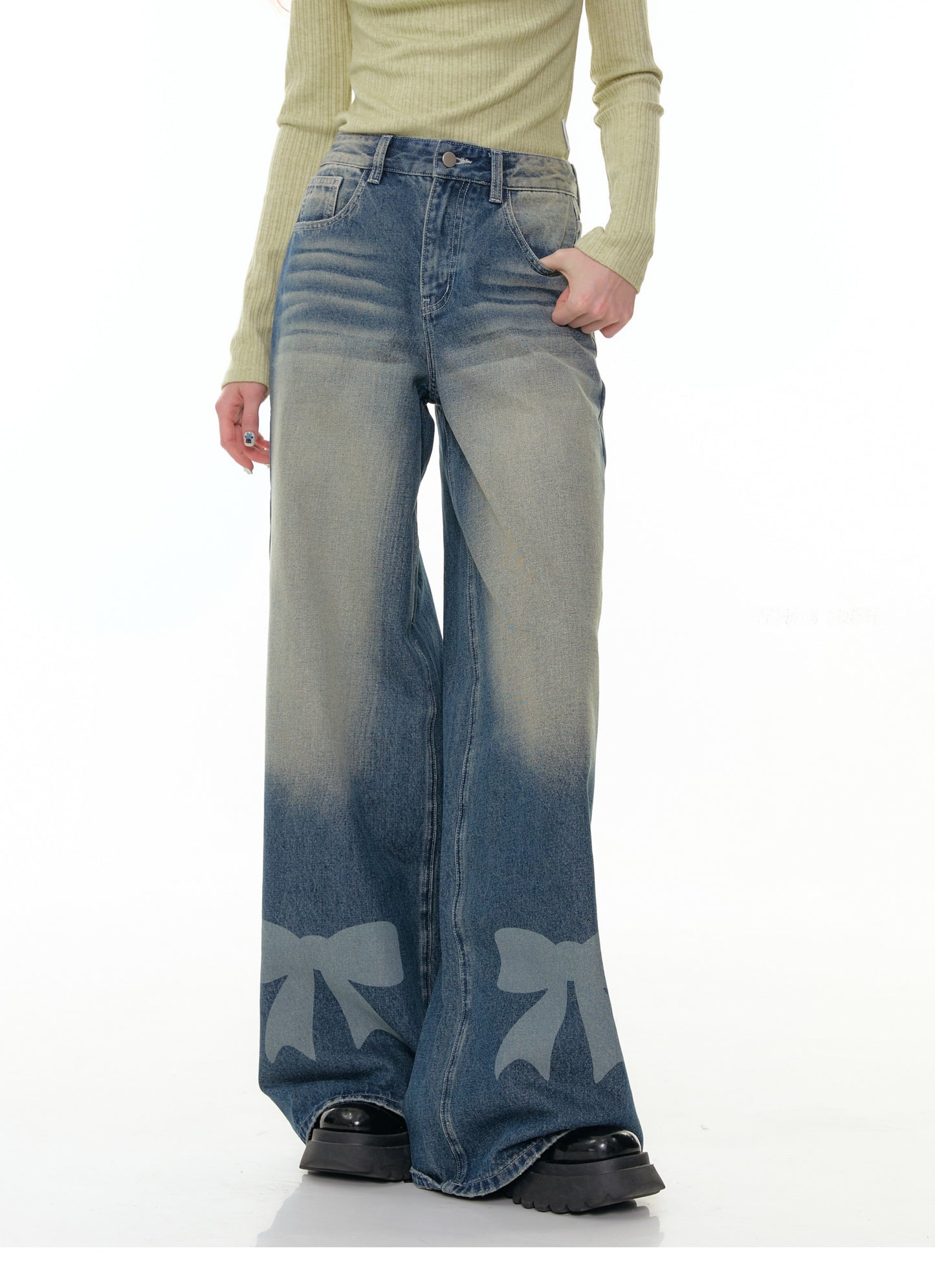 ZiziFei Bow-Print Denim Pants