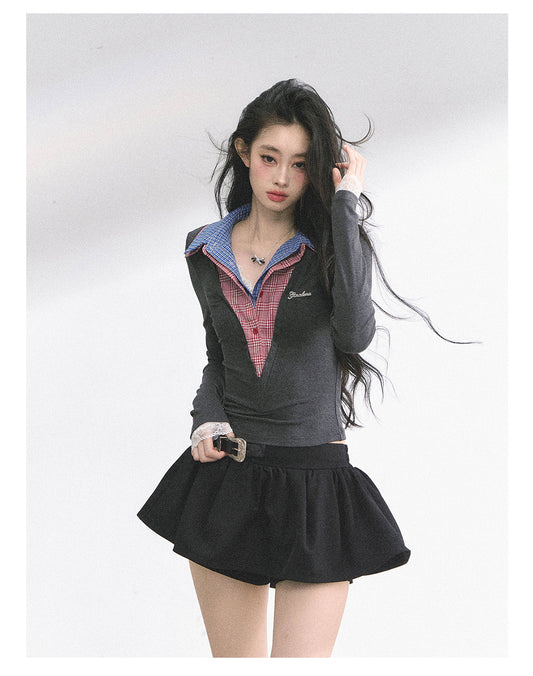 SHAOYEYAN American Style Mock Two-Layer Long Sleeve