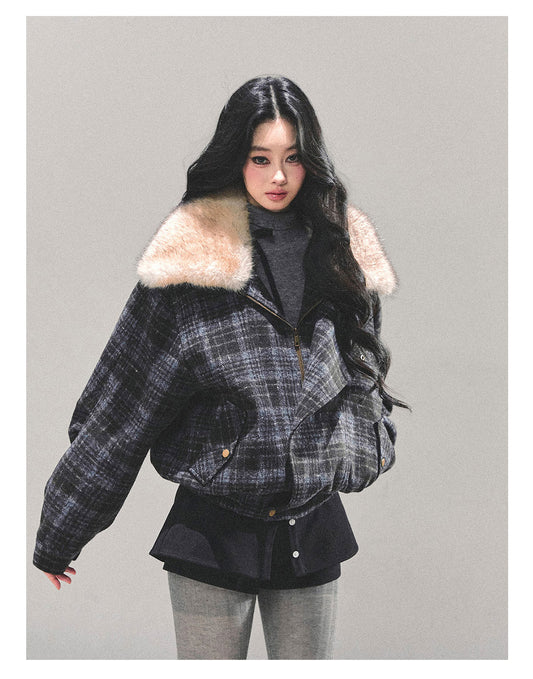 ShaoYeYan She's Less Gorgeous Than Fireworks Plaid Padded Coat