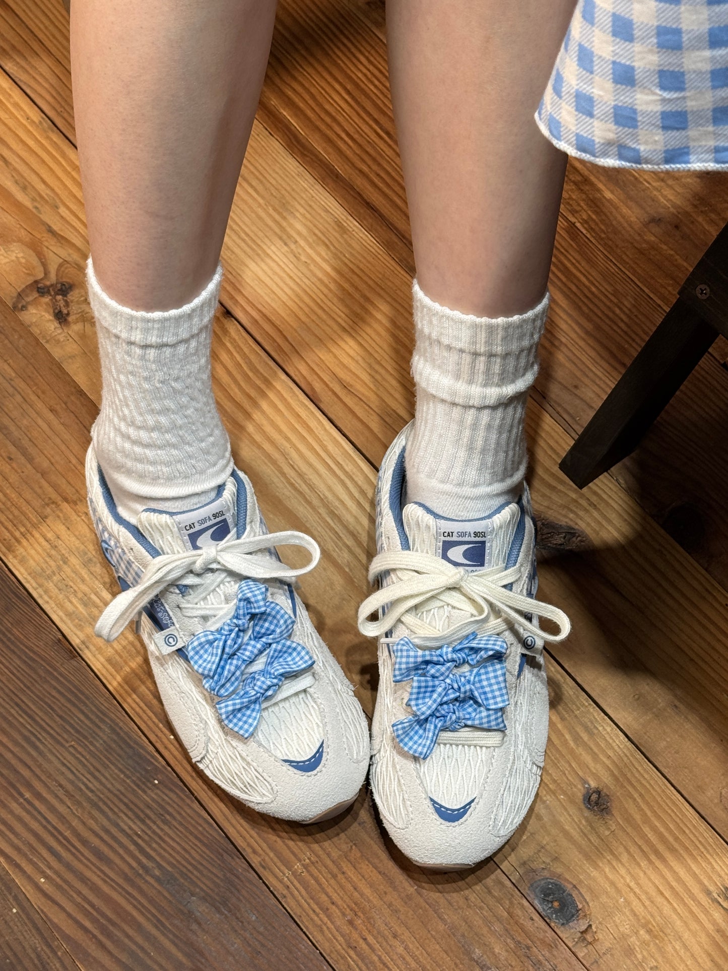Cat&Sofa Plaid Mesh Height-Boost Sneakers