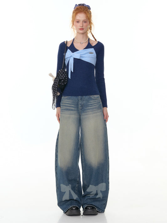 ZiziFei Bow-Print Denim Pants