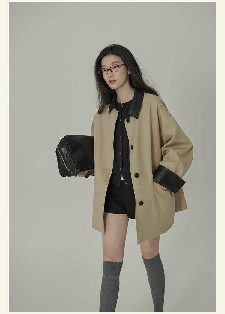 HAVERICE Retro Old Letters Trench Coat