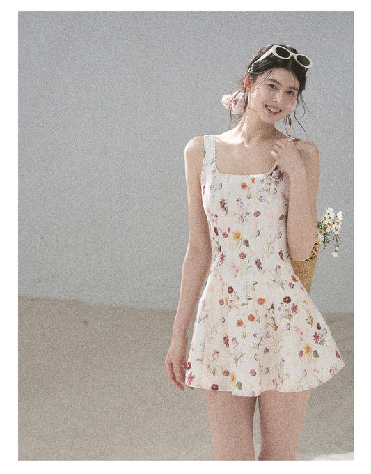 ShaoYeYan Aomalm Chamomile Summer French Lace Floral Strap Dress