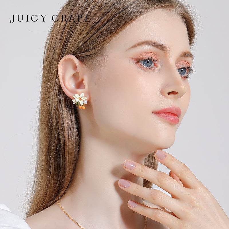 Juicy Grape Orange Blossom & Kumquat Enamel Earrings