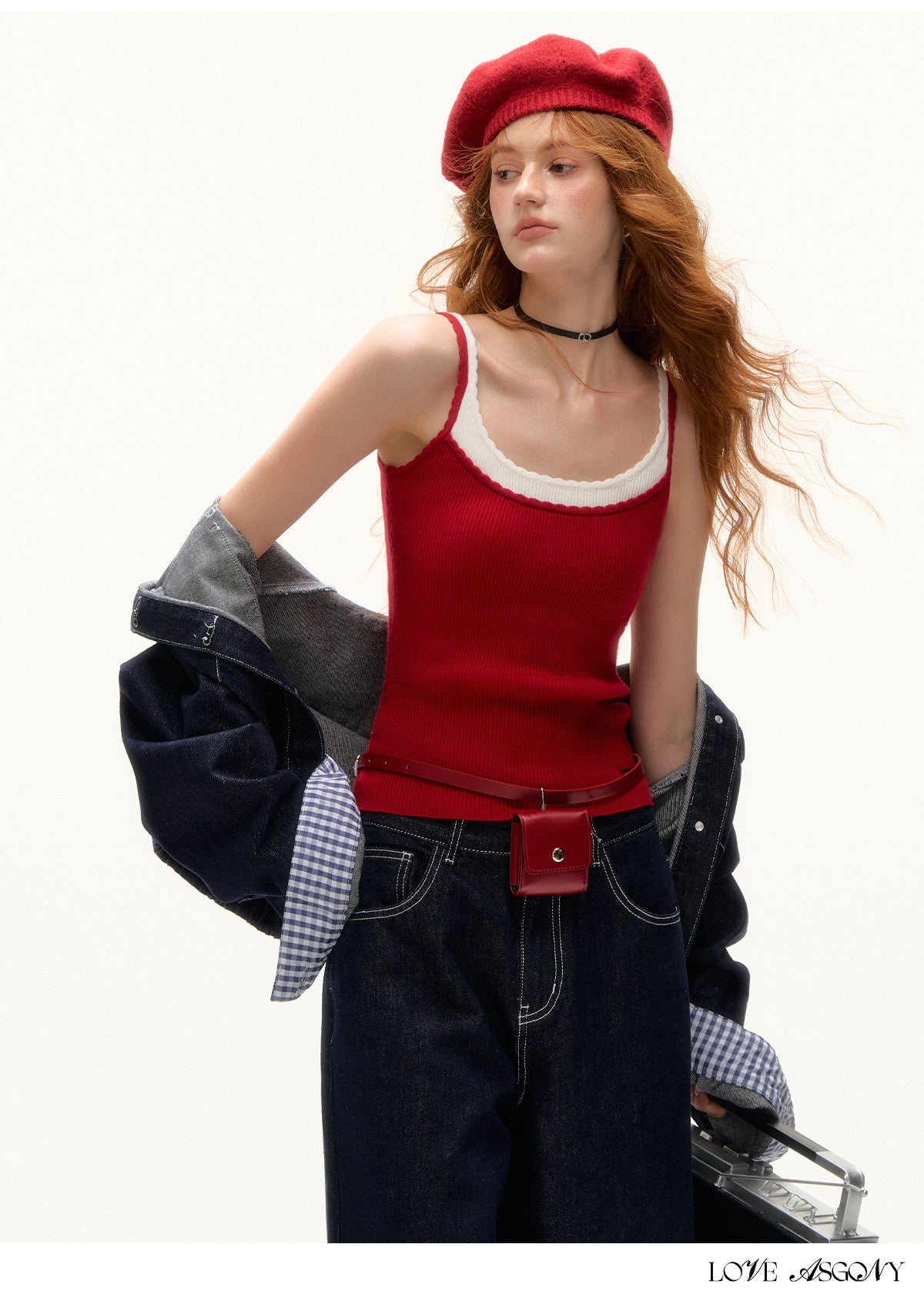 AsGony Designer Fake Two-Layer Wave Edge Camisole