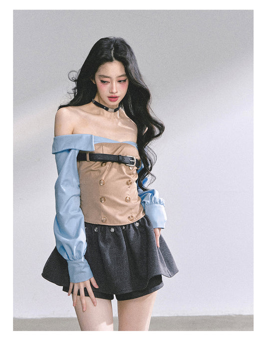 SHAOYEYAN Mock Two-Layer American Slim Fit Long Sleeve Tee