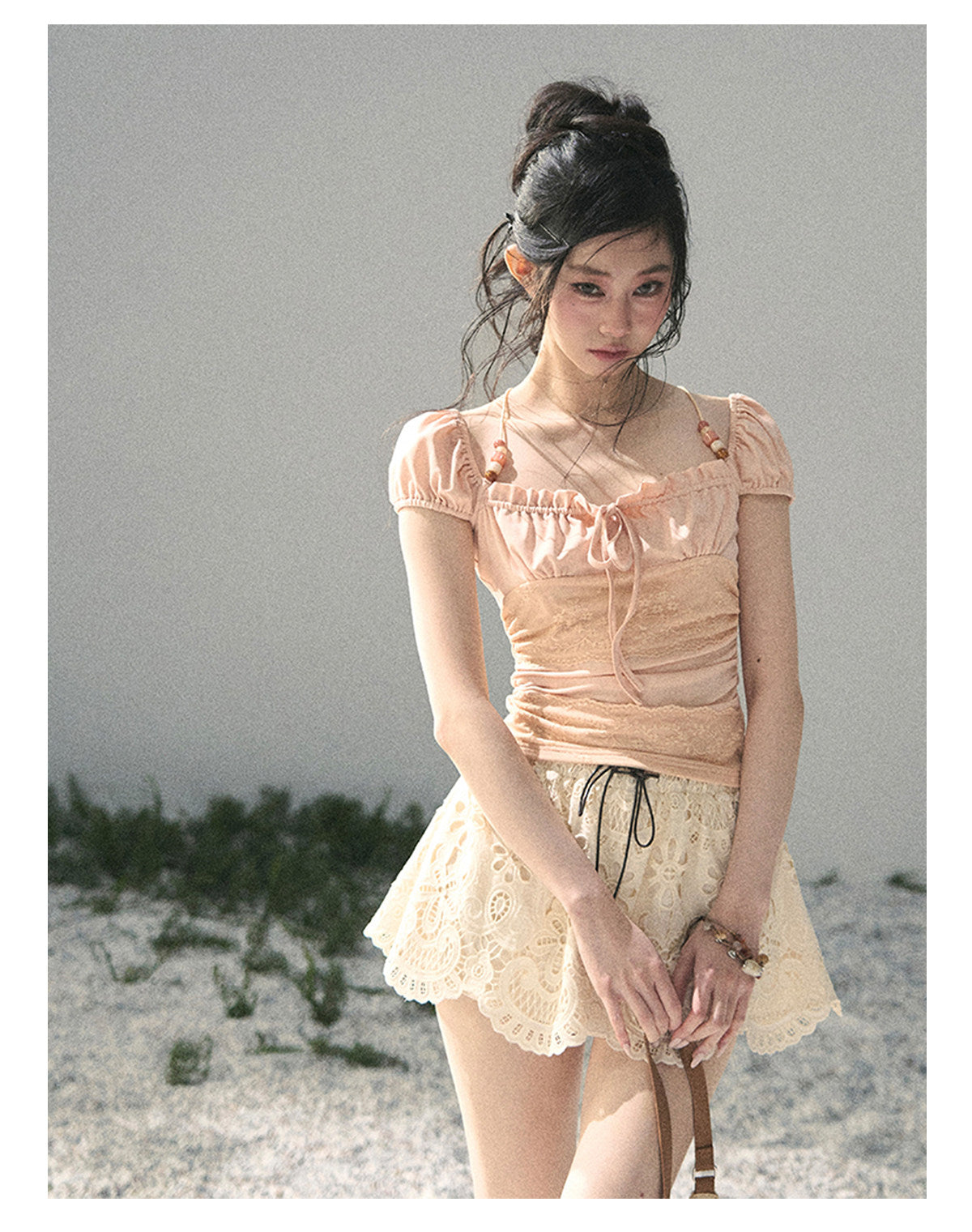 ShaoYeYan Aomalm Dreamlike Reality French Bubble Sleeve Lace Top