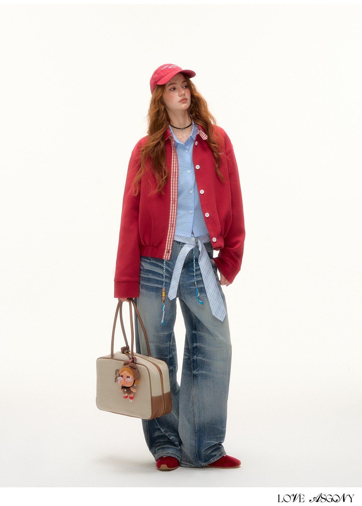 AsGony MIU Style Plaid Collar Sweatshirt Jacket