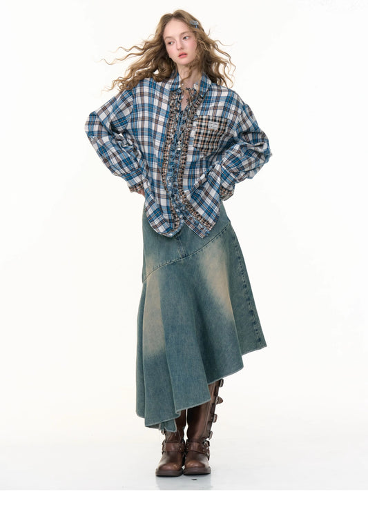 ZiziFei Asymmetrical Denim Midi Skirt