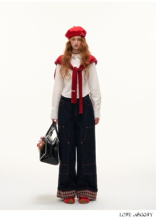 AsGony Solid Color Short Sleeve Embroidered Shirt